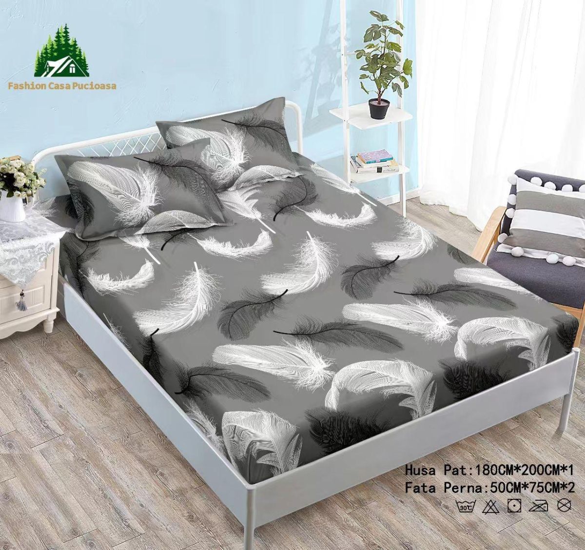 Husa cocolino cu model + 2 fețe pernă