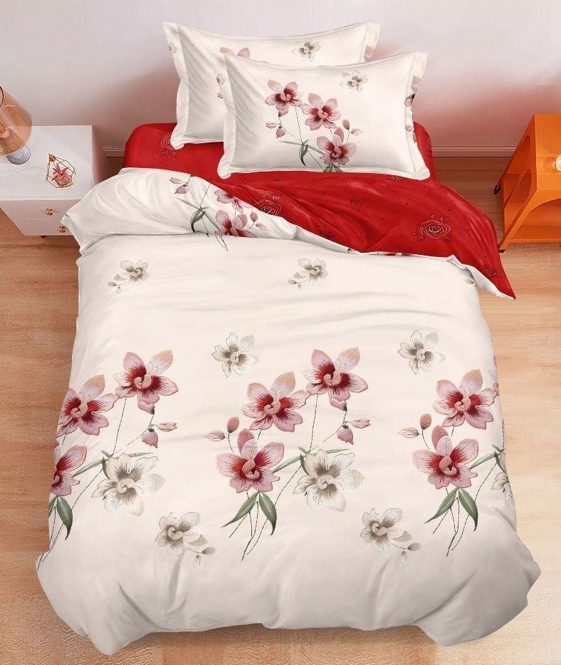 Lenjerie finet 4 piese pentru pat single, cearceaf cu elastic
