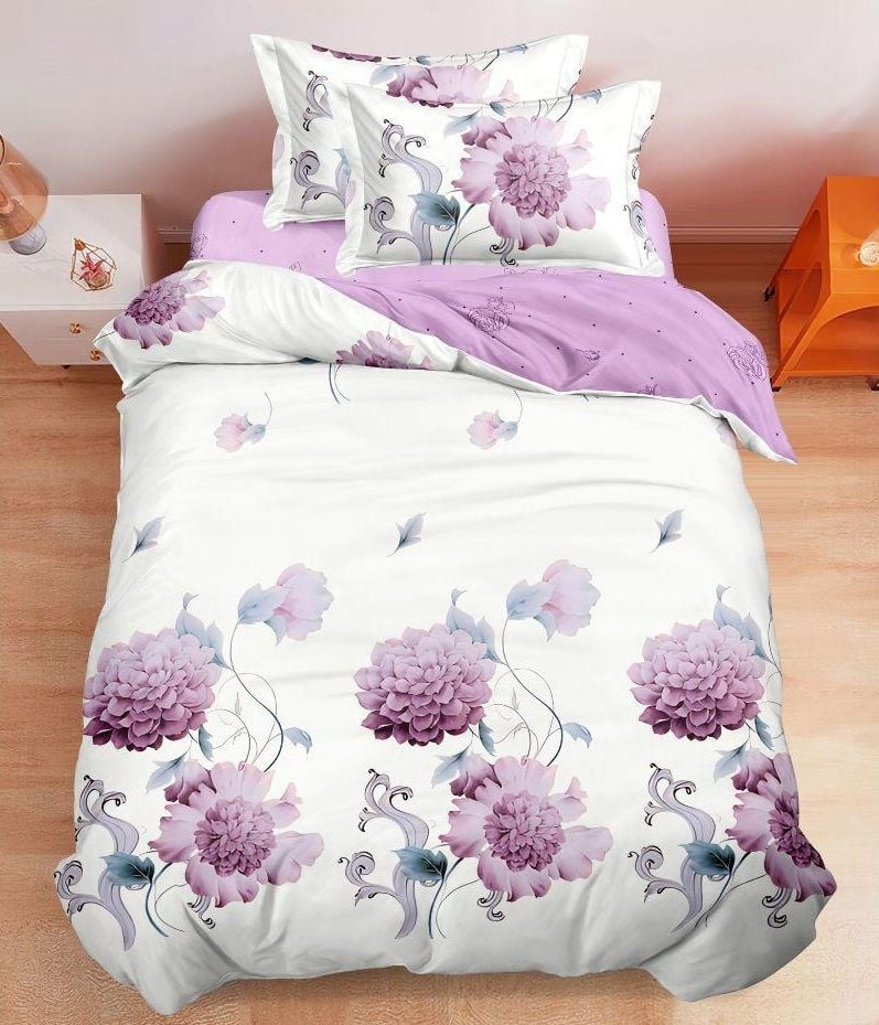 Lenjerie finet 4 piese pentru pat single, cearceaf cu elastic