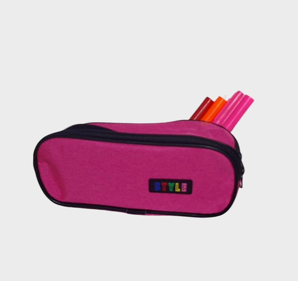 Penare școlare 2 fermoare din material textil style roz