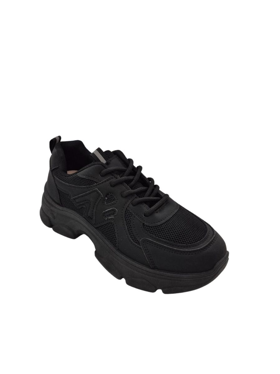 Adidasi pentru fete, Talpa Inalta usoara, Piele Ecologica si Panza, Inchidere Siret, Marimi 36-41, Engross, 8buc/bax,negru