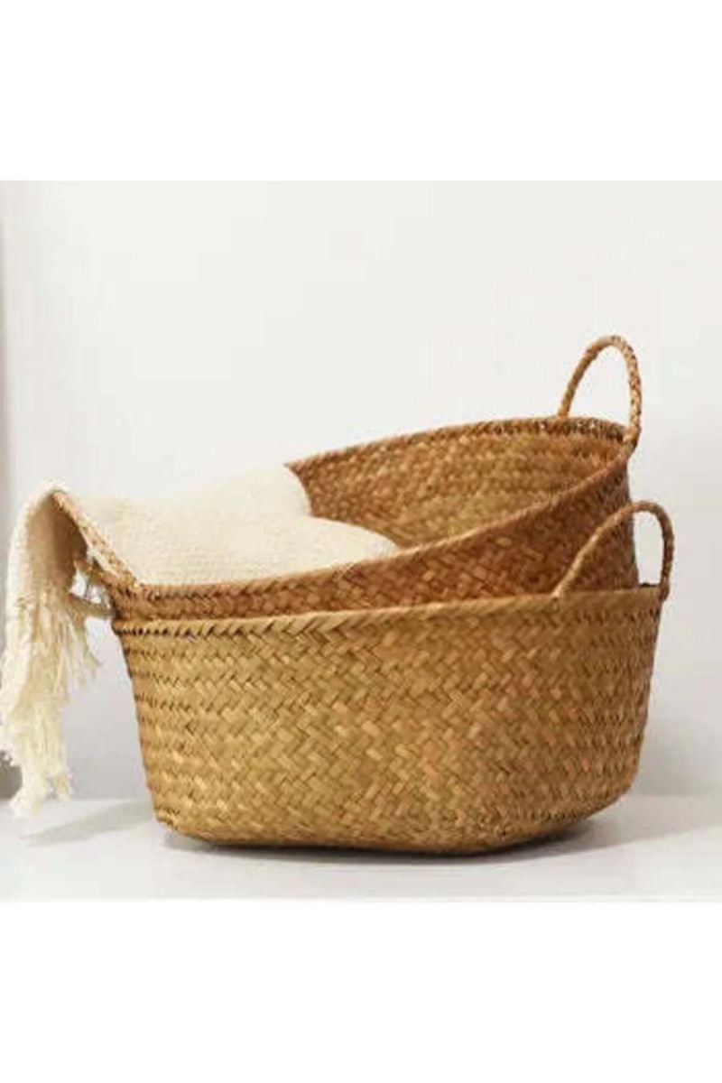 Coș oval din paie împletit, cu mânere – 30 x 20 x 12 cm, rustic și decorativ