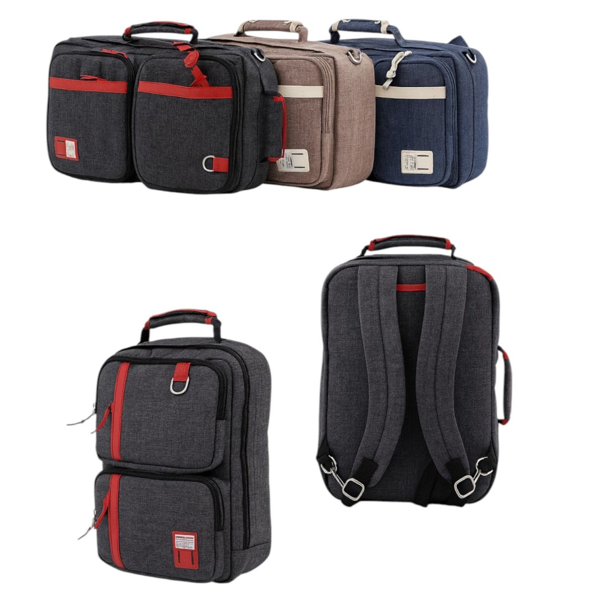 Ghiozdan 45x30x15cm Multifuncțional 3 în 1 Rucsac, Servietă sau Geantă de Umăr, cu 5 Compartimente cu Fermoar Engros