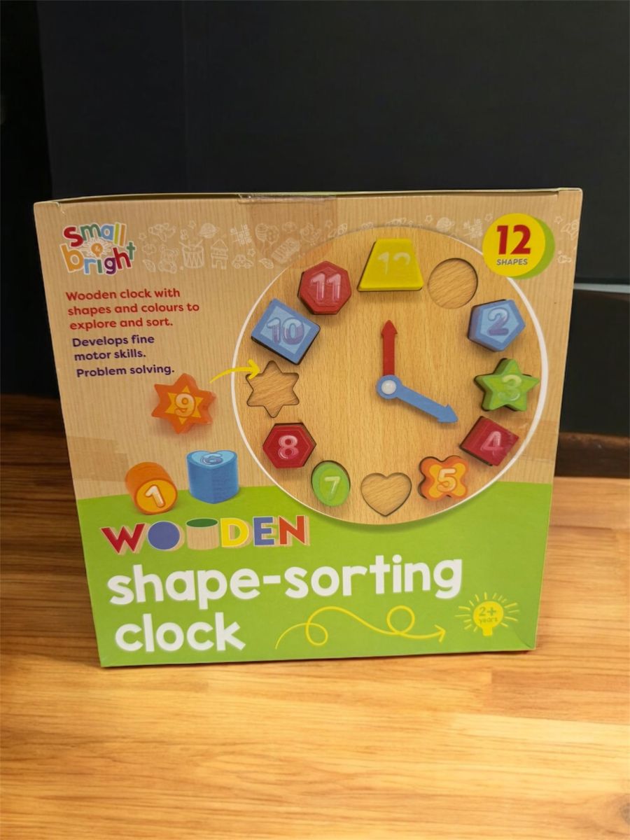 Ceas educativ din lemn cu forme geometrice – Shape Sorting Clock,En-gros