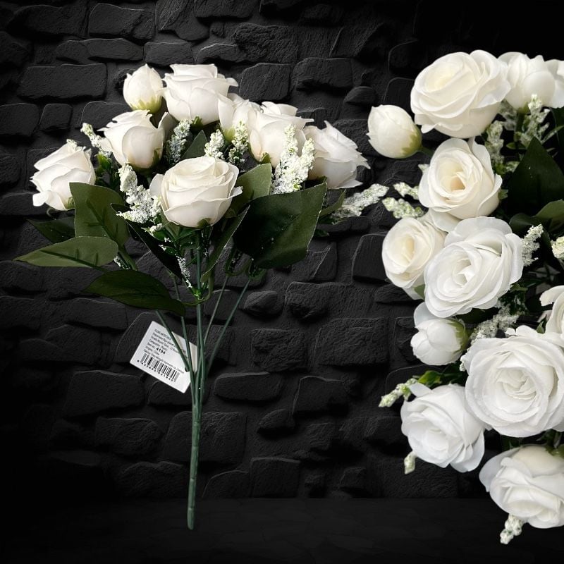 Buchet trandafiri artificiali ivoire, 30 cm,6 fire – en-gros