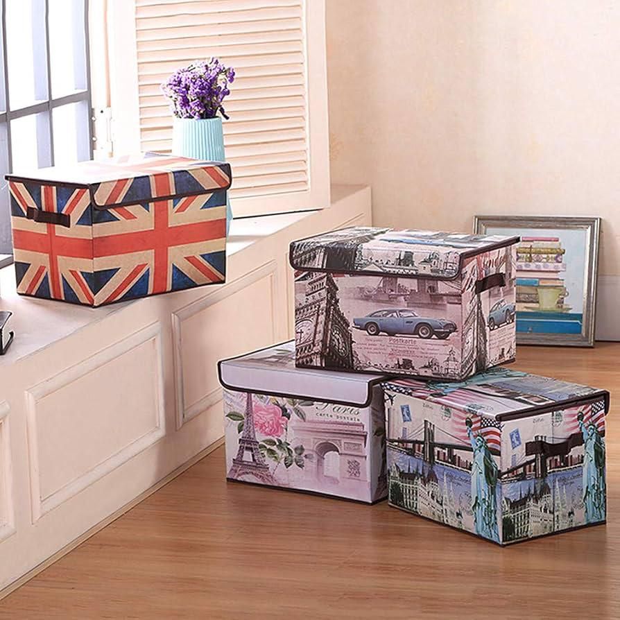Set cutii pliabile pentru depozitare cu imprimeuri vintage – 50x30x30 cm,En-gros