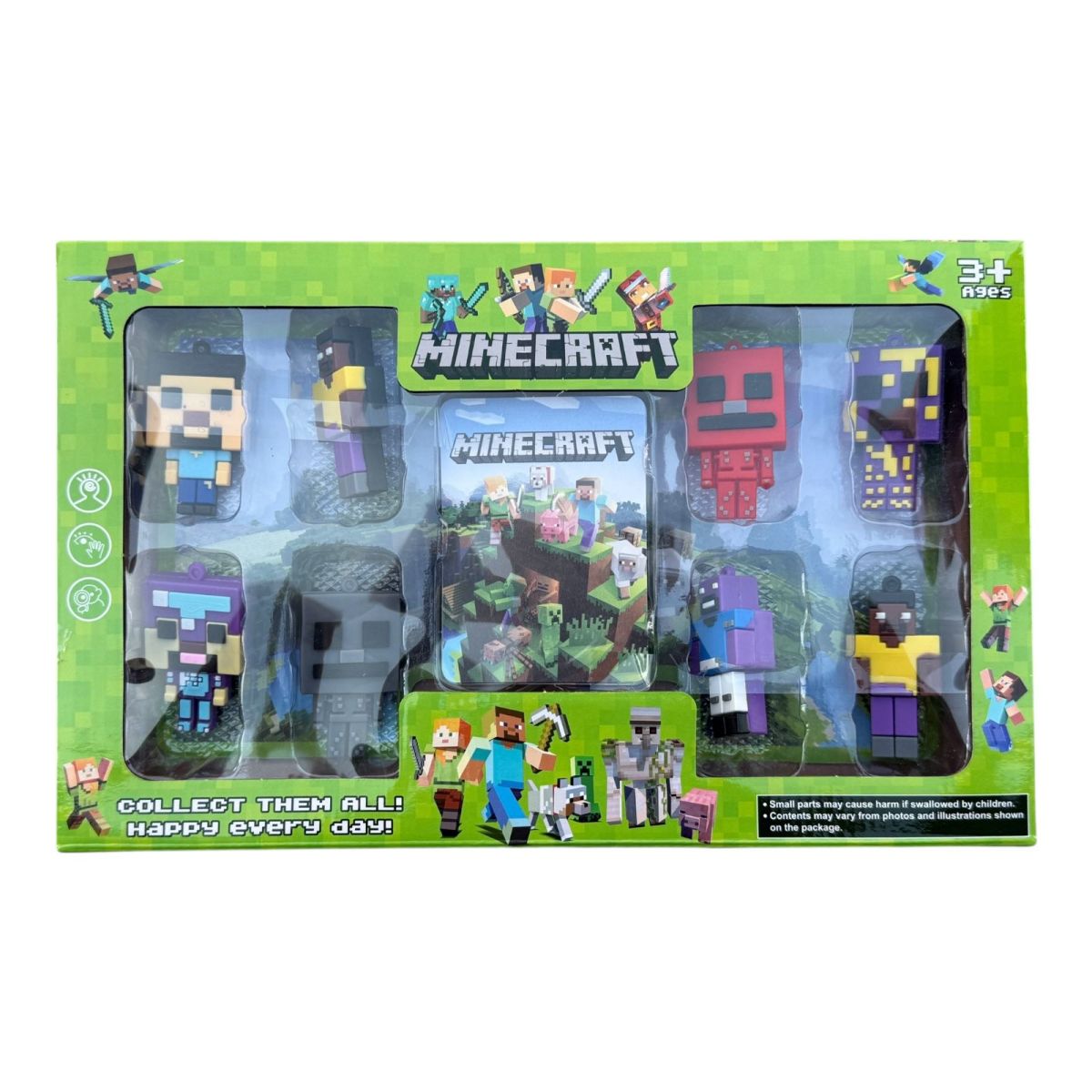 Set 8 figurine pixelate din silicon si cartonase de colectie, multicolor, en-gros
