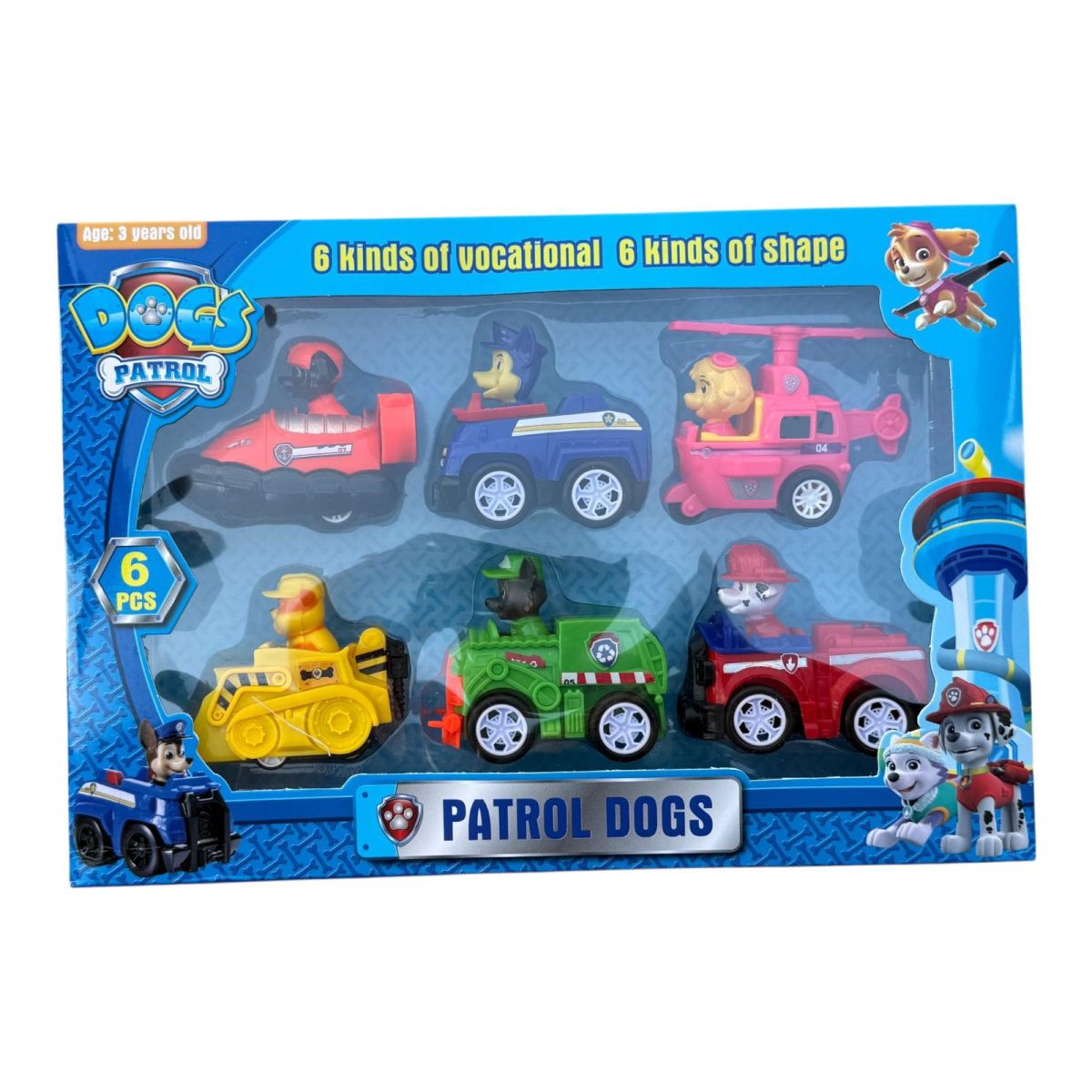 Set 6 figurine catelusi salvatori cu vehicule, multicolor, en-gros