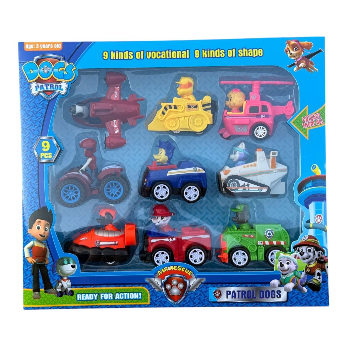 Set 9 figurine cu vehicule, catelusii salvatori, multicolor, en-gros
