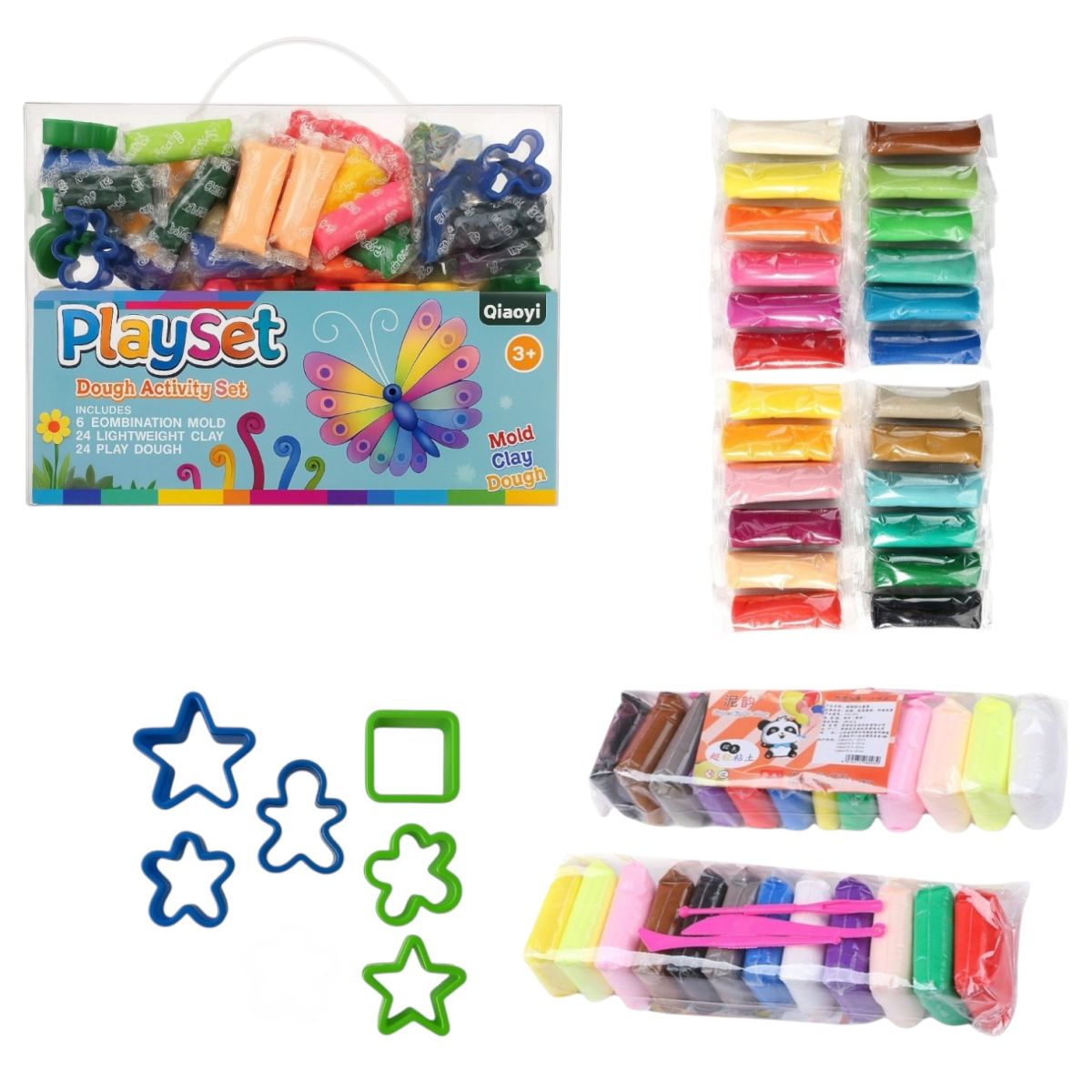 Plastilină 24/set Inteligentă și Plastilină 24/set Clasică, cu 6 Forme de Modelat, Diferite Culori Engros