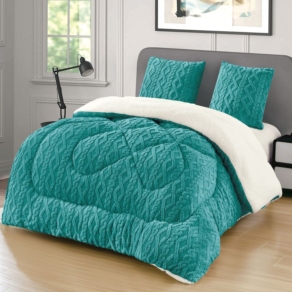 Set de 2 Persoane Pilota Cocolino Tricotata cu Blanita UNI si 2 Fete de Perna 62 x 62 cm, Moale si Pufoasa, Ideala pentru Sezonul Rece, 200 x 230cm, Model 10