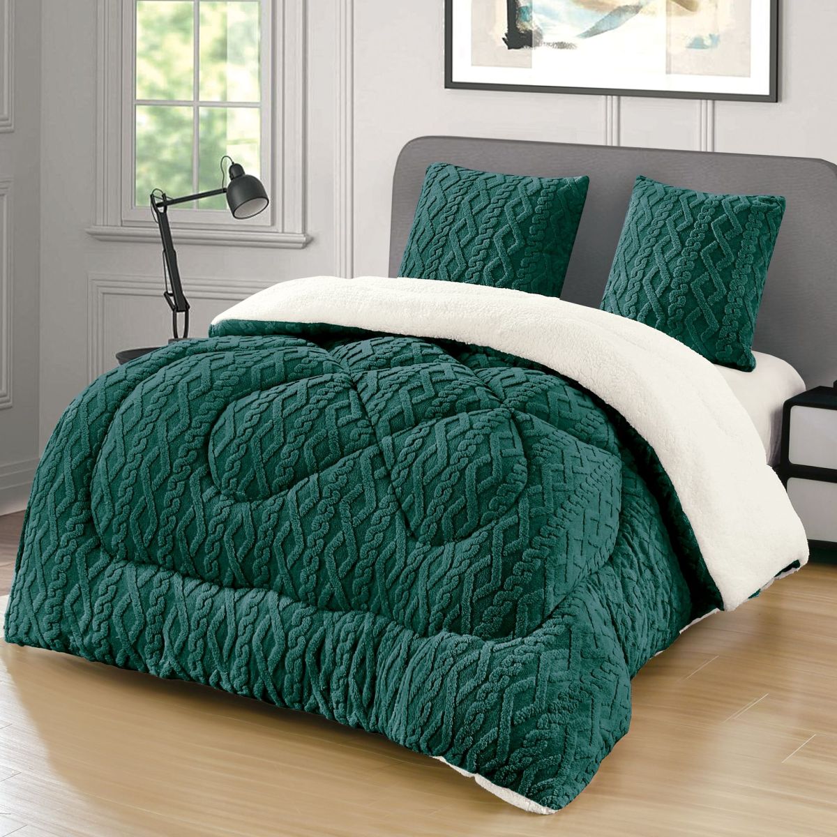 Set de 2 Persoane Pilota Cocolino Tricotata cu Blanita UNI si 2 Fete de Perna 62 x 62 cm, Moale si Pufoasa, Ideala pentru Sezonul Rece, 200 x 230cm, Model 11