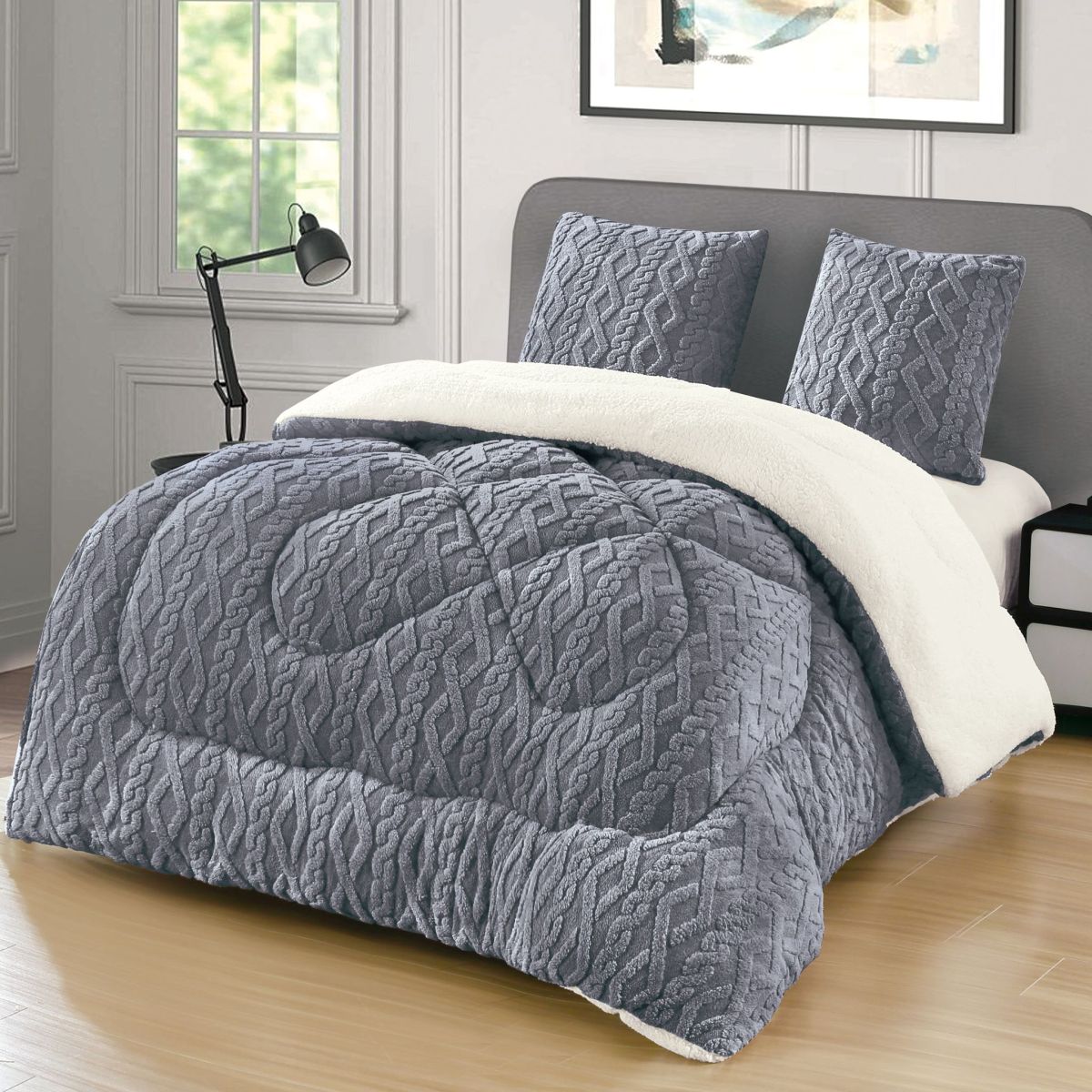 Set de 2 Persoane Pilota Cocolino Tricotata cu Blanita UNI si 2 Fete de Perna 62 x 62 cm, Moale si Pufoasa, Ideala pentru Sezonul Rece, 200 x 230cm, Model 12
