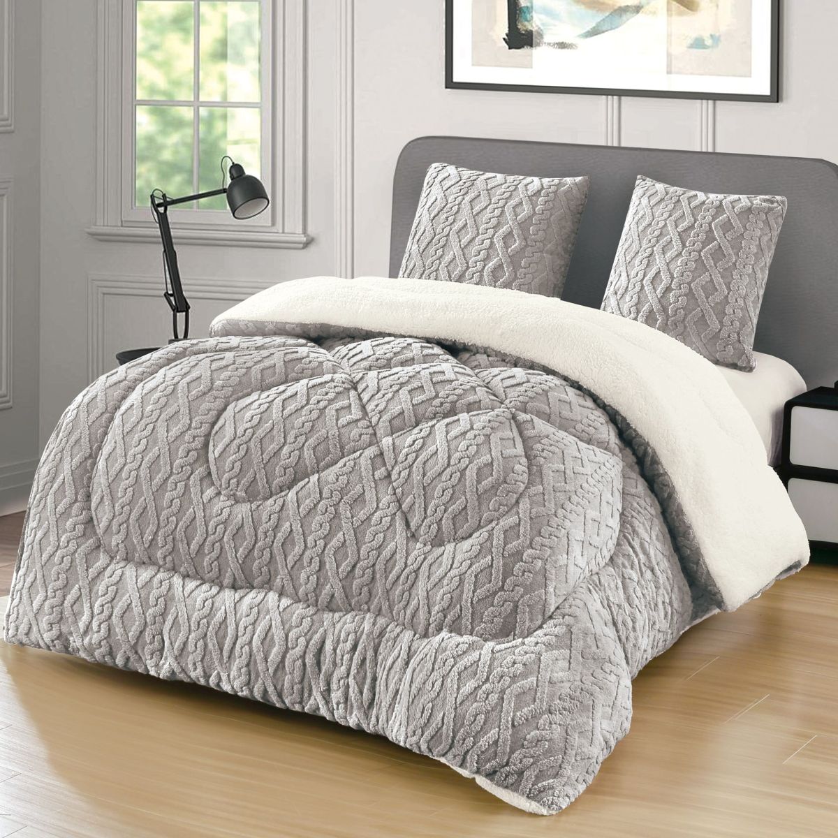 Set de 2 Persoane Pilota Cocolino Tricotata cu Blanita UNI si 2 Fete de Perna 62 x 62 cm, Moale si Pufoasa, Ideala pentru Sezonul Rece, 200 x 230cm, Model 13