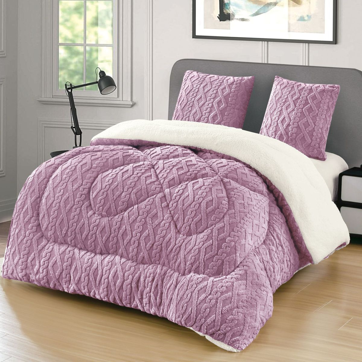 Set de 2 Persoane Pilota Cocolino Tricotata cu Blanita UNI si 2 Fete de Perna 62 x 62 cm, Moale si Pufoasa, Ideala pentru Sezonul Rece, 200 x 230cm, Model 14