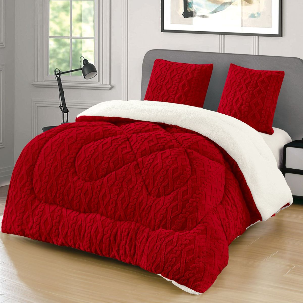 Set de 2 Persoane Pilota Cocolino Tricotata cu Blanita UNI si 2 Fete de Perna 62 x 62 cm, Moale si Pufoasa, Ideala pentru Sezonul Rece, 200 x 230cm, Model 1