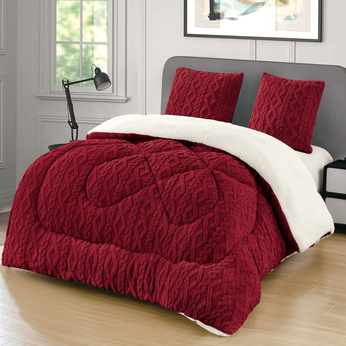 Set de 2 Persoane Pilota Cocolino Tricotata cu Blanita UNI si 2 Fete de Perna 62 x 62 cm, Moale si Pufoasa, Ideala pentru Sezonul Rece, 200 x 230cm, Model 2