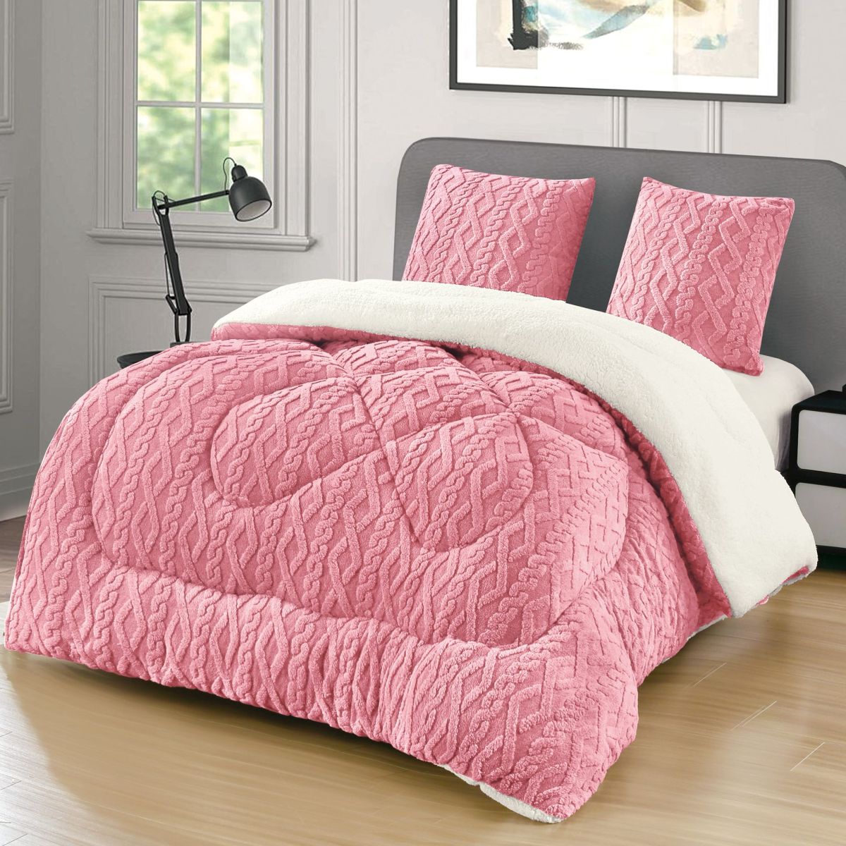 Set de 2 Persoane Pilota Cocolino Tricotata cu Blanita UNI si 2 Fete de Perna 62 x 62 cm, Moale si Pufoasa, Ideala pentru Sezonul Rece, 200 x 230cm, Model 3