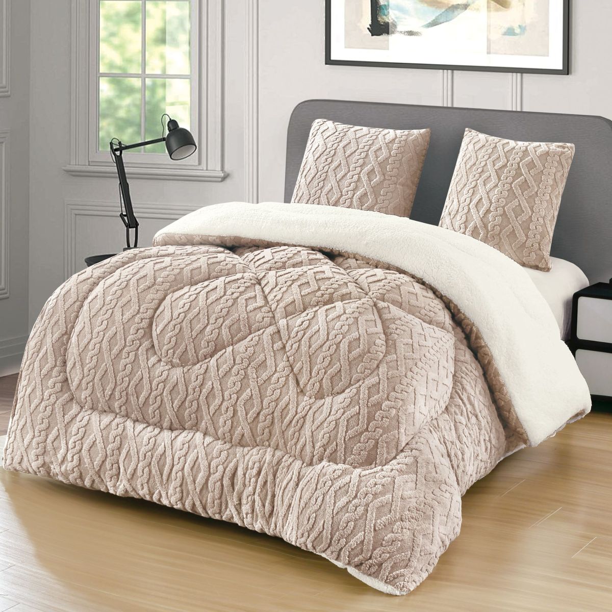 Set de 2 Persoane Pilota Cocolino Tricotata cu Blanita UNI si 2 Fete de Perna 62 x 62 cm, Moale si Pufoasa, Ideala pentru Sezonul Rece, 200 x 230cm, Model 5