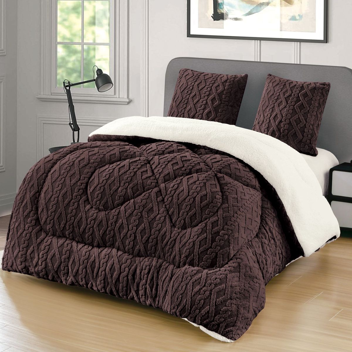 Set de 2 Persoane Pilota Cocolino Tricotata cu Blanita UNI si 2 Fete de Perna 62 x 62 cm, Moale si Pufoasa, Ideala pentru Sezonul Rece, 200 x 230cm, Model 6