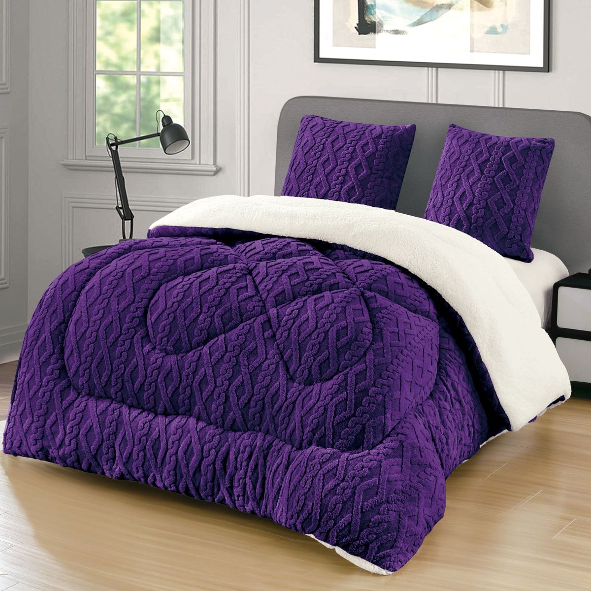 Set de 2 Persoane Pilota Cocolino Tricotata cu Blanita UNI si 2 Fete de Perna 62 x 62 cm, Moale si Pufoasa, Ideala pentru Sezonul Rece, 200 x 230cm, Model 7