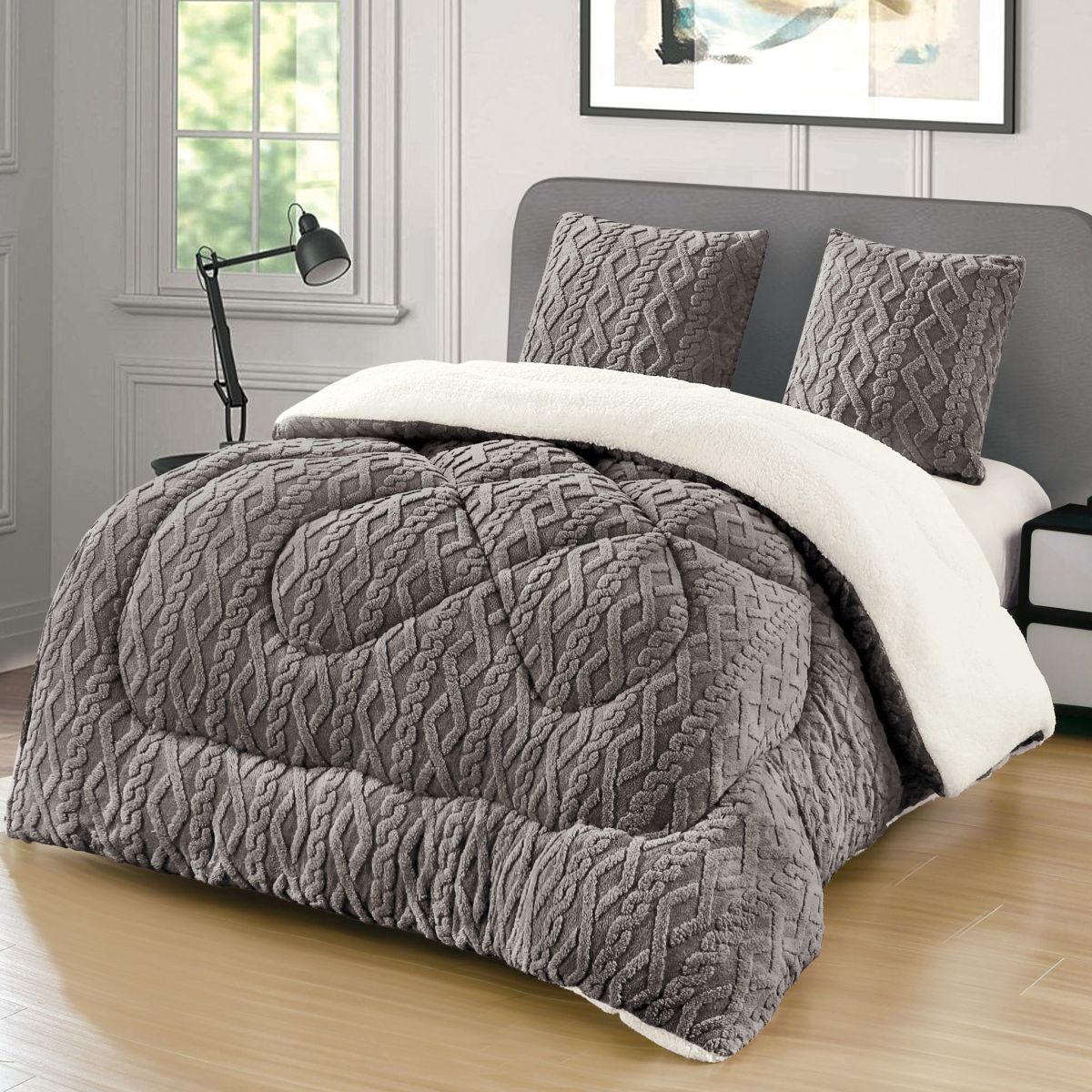 Set de 2 Persoane Pilota Cocolino Tricotata cu Blanita UNI si 2 Fete de Perna 62 x 62 cm, Moale si Pufoasa, Ideala pentru Sezonul Rece, 200 x 230cm, Model 8