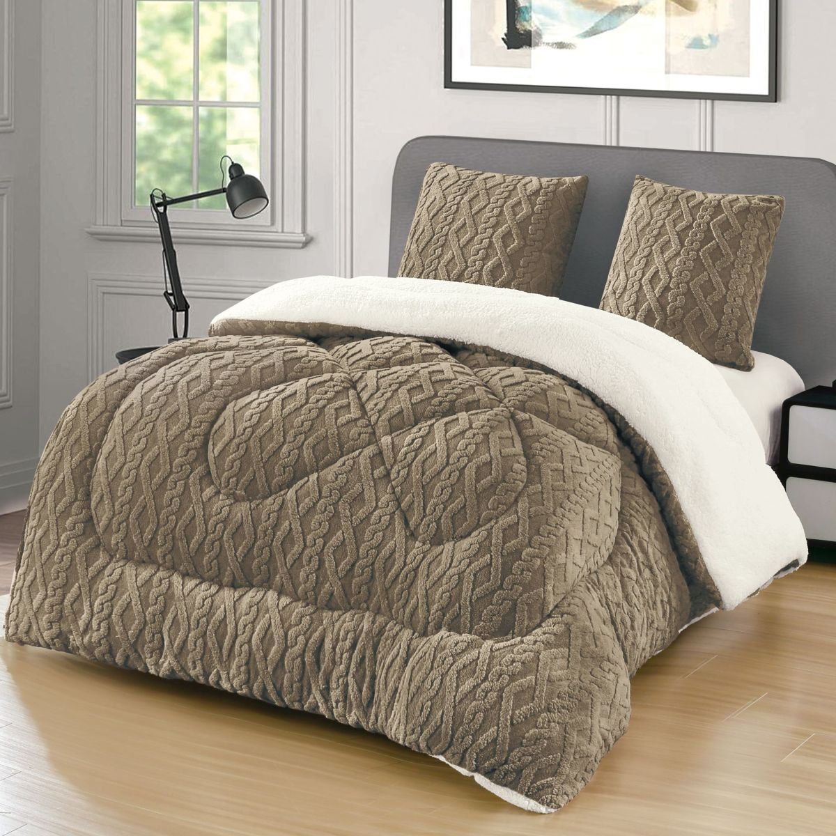 Set de 2 Persoane Pilota Cocolino Tricotata cu Blanita UNI si 2 Fete de Perna 62 x 62 cm, Moale si Pufoasa, Ideala pentru Sezonul Rece, 200 x 230cm, Model 9
