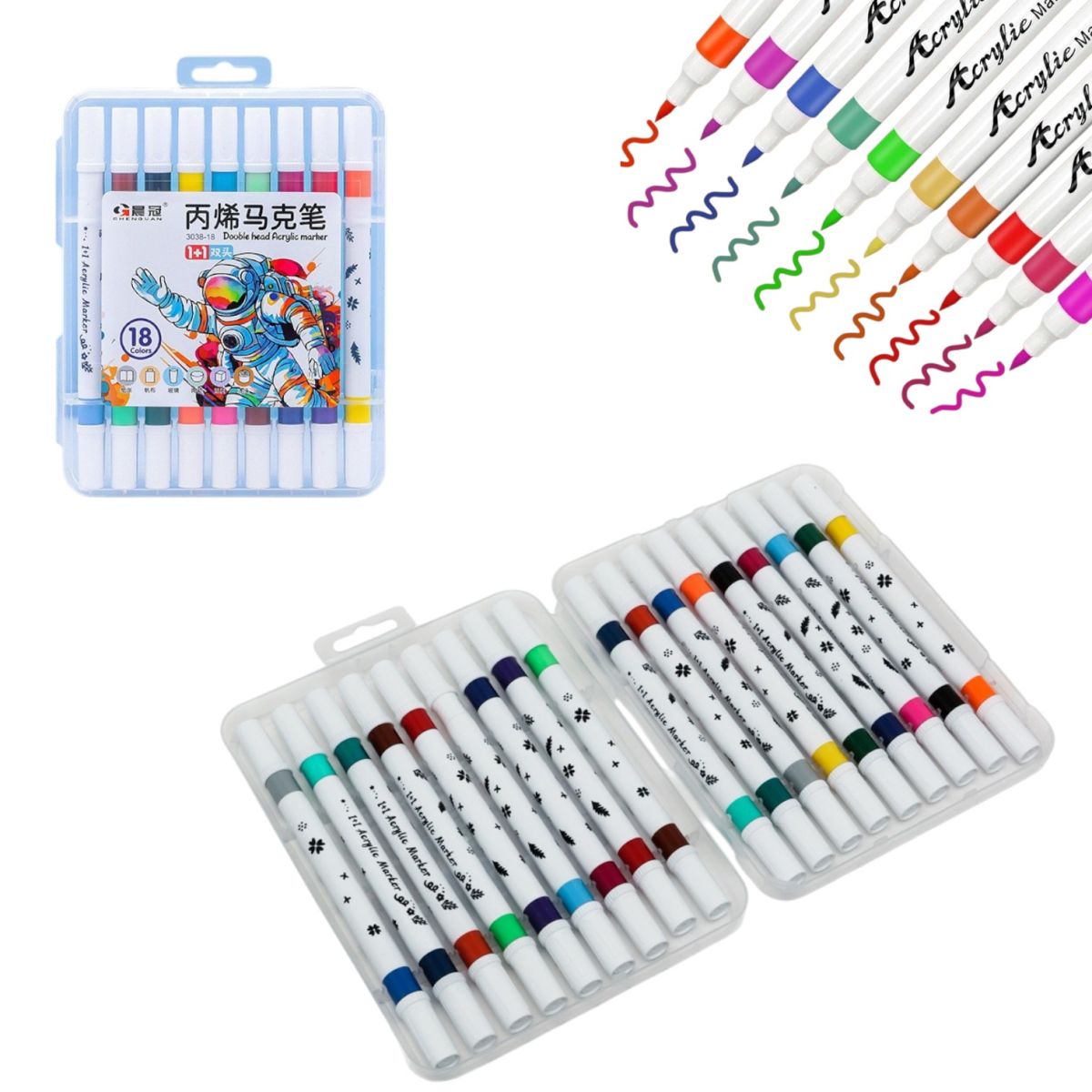 Markere Acrilice 18/set in Gentuta Transparenta 14cm din Plastic, Multicolore Engros