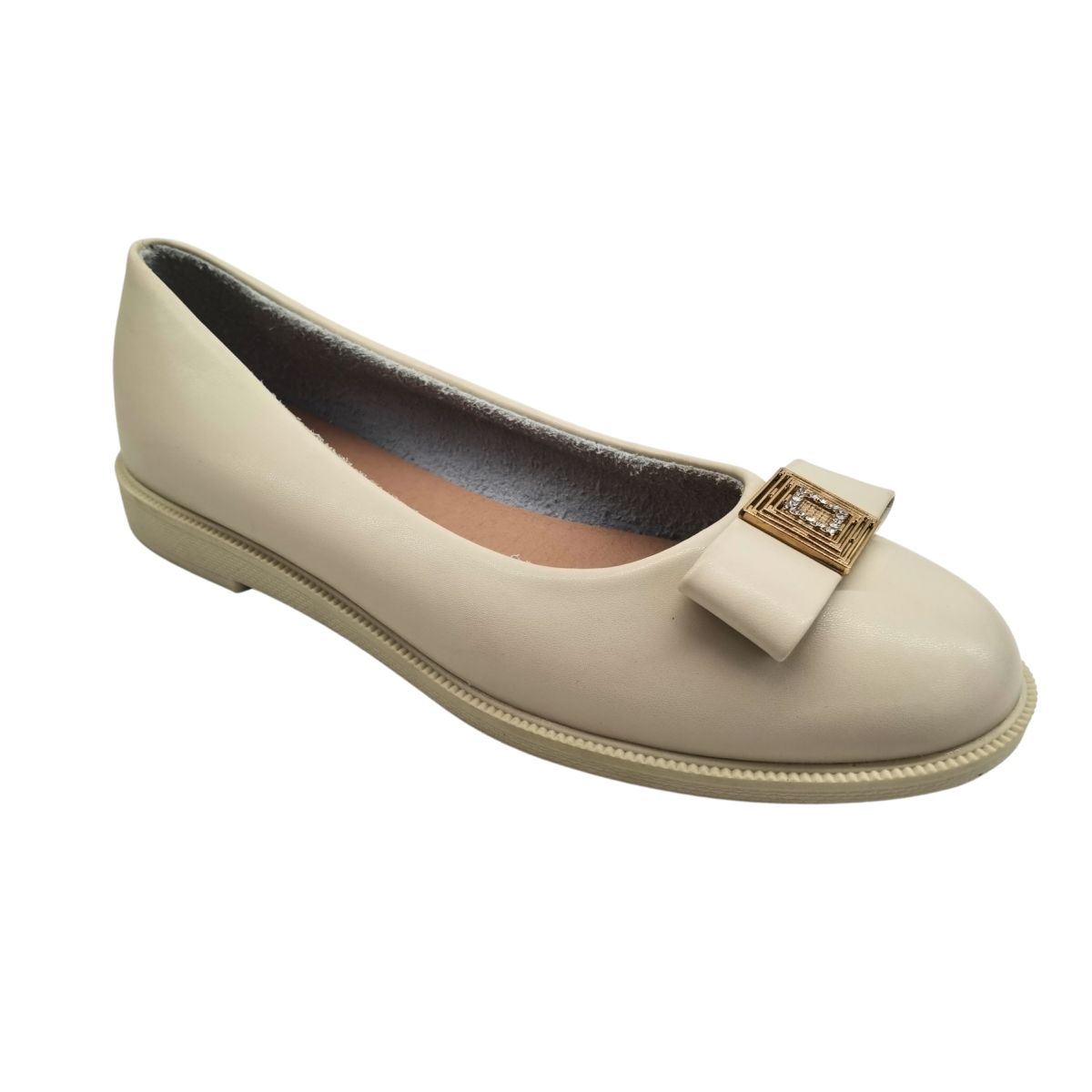 Balerini Casual Dama cu Talpa Joasa, Piele Ecologica, Accesoriu Metalic Stralucitor, Engross, Marimi 36-40, 8buc/bax