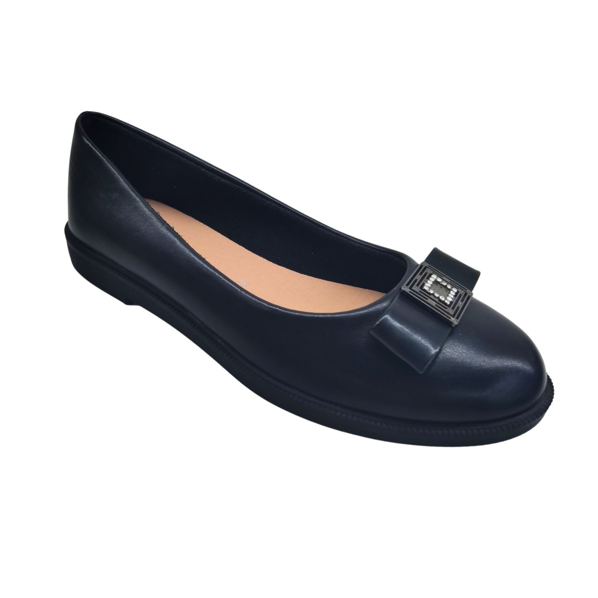 Balerini Casual Dama cu Talpa Joasa, Piele Ecologica, Accesoriu Metalic Stralucitor, Engross, Marimi 36-40, 8buc/bax negru
