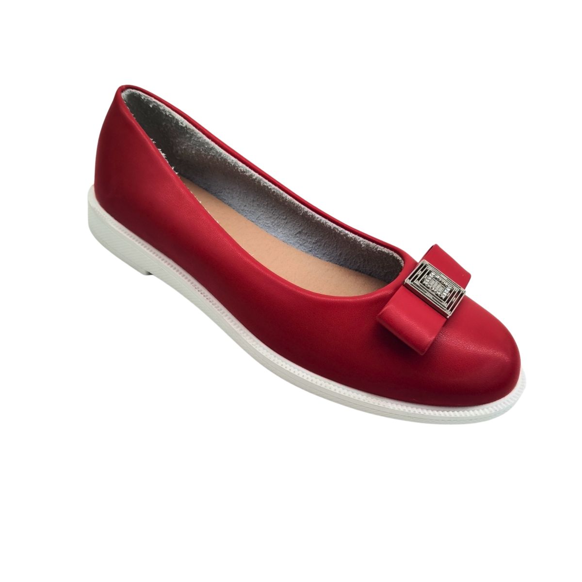 Balerini Casual Dama cu Talpa Joasa, Piele Ecologica, Accesoriu Metalic Stralucitor, Engross, Marimi 36-40, 8buc/bax rosu