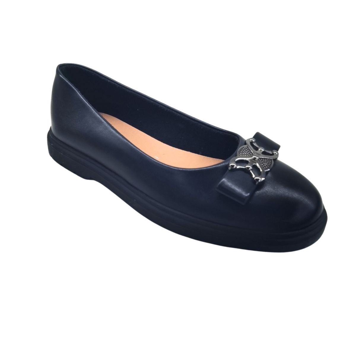 Balerini Dama Casual cu Talpa Joasa, Piele Ecologica, Accesoriu Stralucitor, Engross, Marimi 36-40, 8buc/bax negru