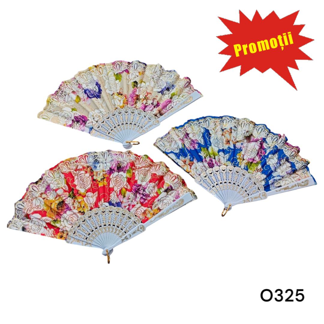 Evantai elegant alb, cu modele florale engross
