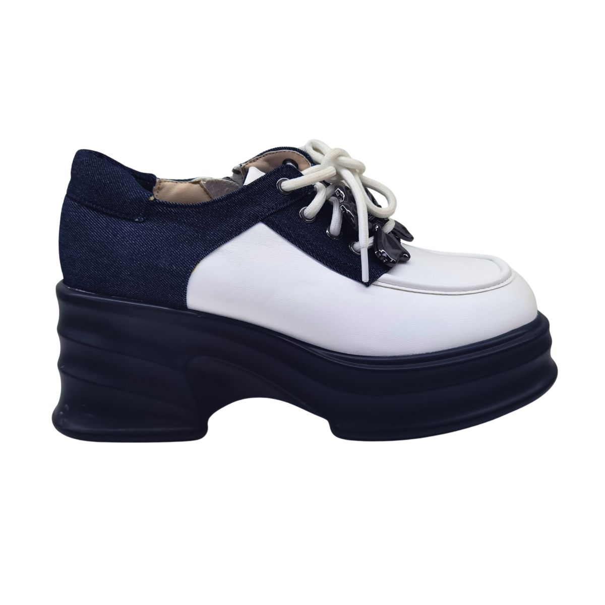 Pantofi Casual Elegant, Talpa Inalta, Inchidere SIret, Piele ecologica+Denim, Engross, Marimi 36-40, 8buc/bax alb