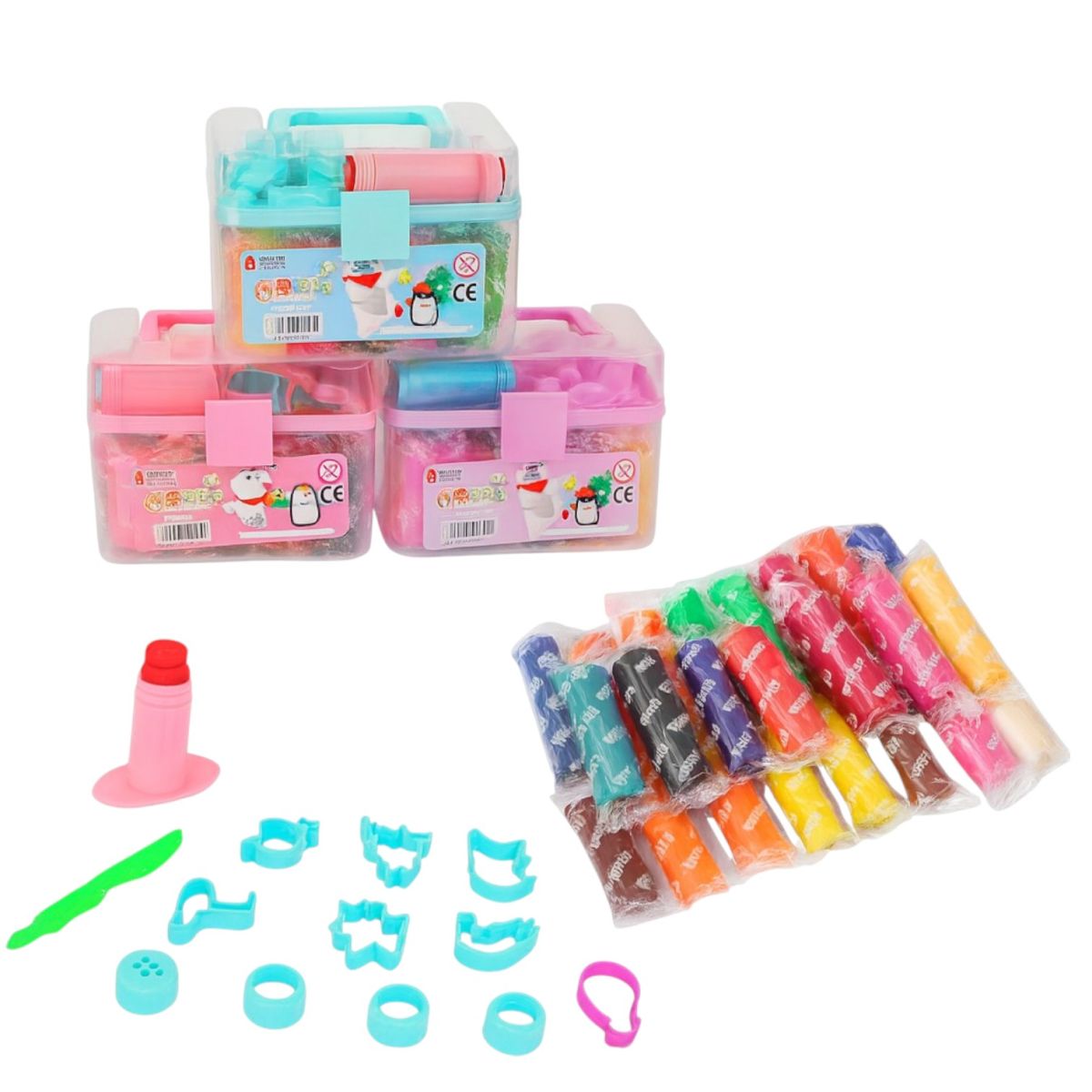 Plastilină Colorata 24/set în Geanta, cu Accesorii de Modelat, Diferite Culori Engros