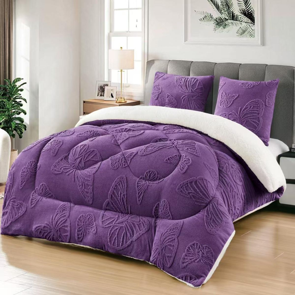 Oferta Pilote cu Blanita En-gros Serie 5 Culori Diferite, Material Cocolino Premium, 200x230 cm, UNI, Model cu Fluturi in Relief, pentru Pat Dublu