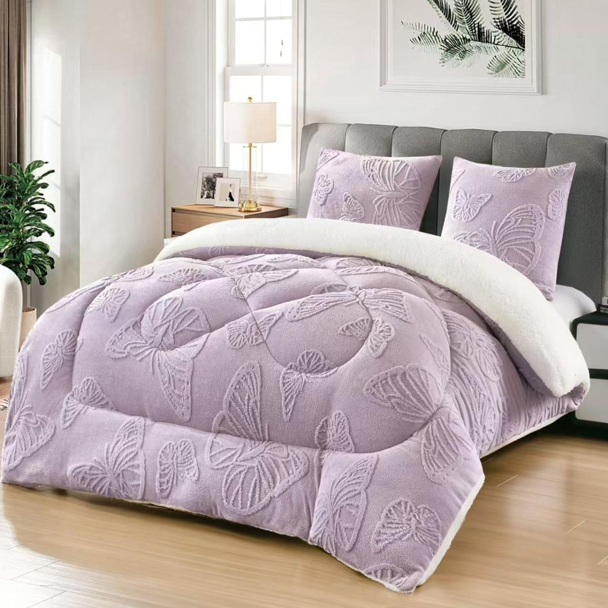 Oferta Pilote cu Blanita En-gros Serie 5 Culori Diferite, Material Cocolino Premium, 200x230 cm, UNI, Model cu Fluturi in Relief, pentru Pat Dublu