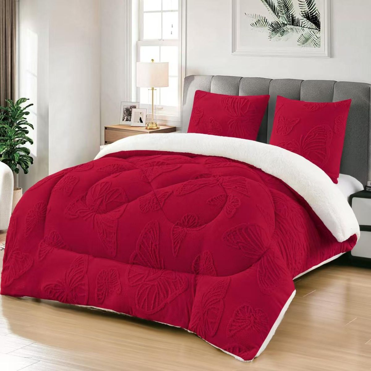 Pilote En-gros Grena, Material Cocolino Premium, 200x230 cm, UNI, Model cu Fluturi in Relief, pentru Pat Dublu, cu 2 fete de Perna Incluse