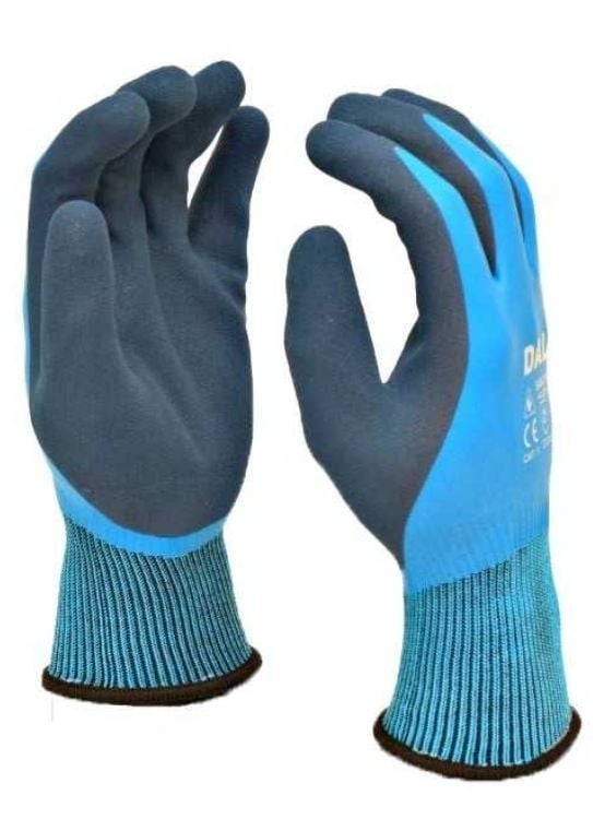 Manusi de Protectie 12/set, cu Eticheta, Acoperite cu Latex, Marimea 10, Albastru si Negru Engros