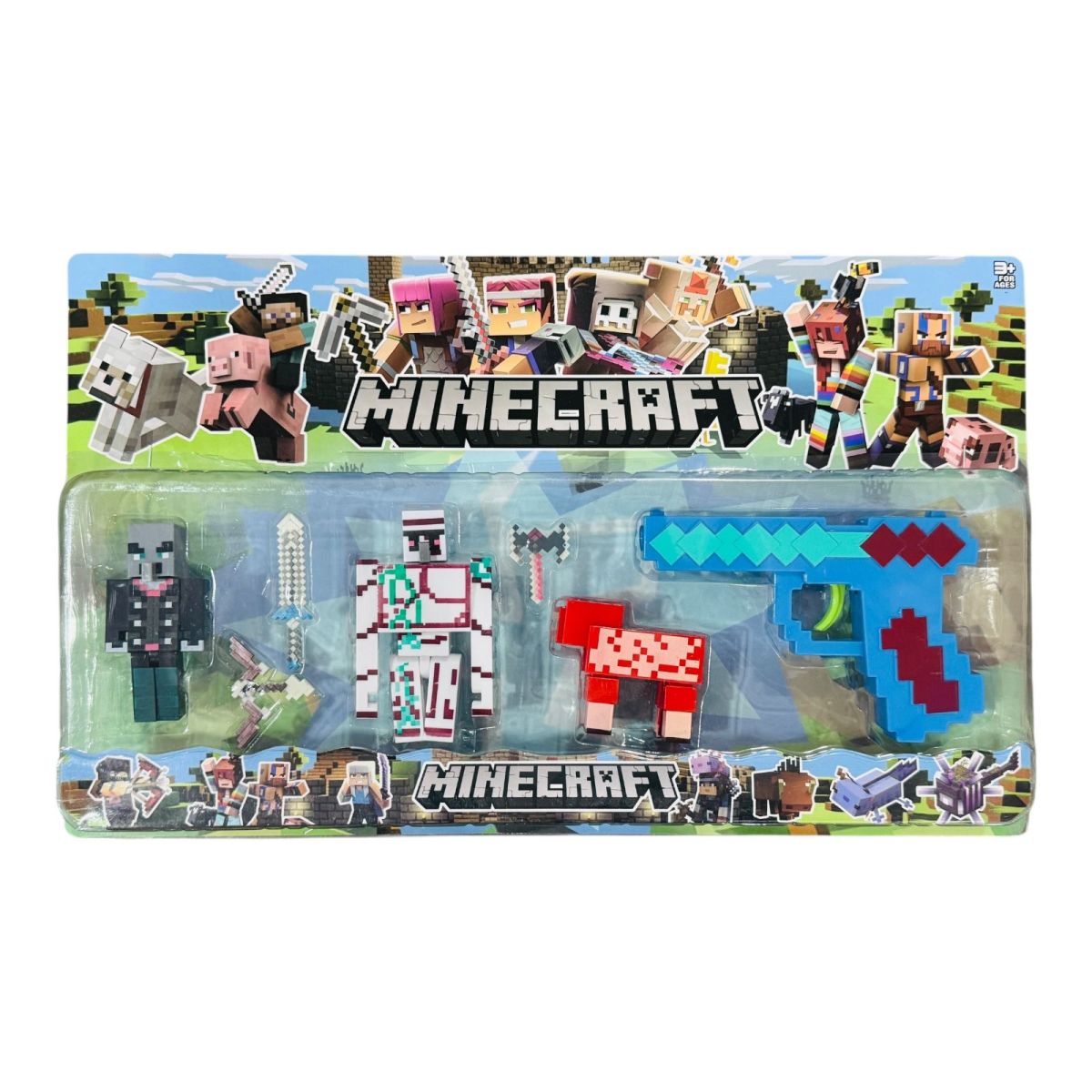 Set pistol cu sunete si figurine pixelate, multicolor, 50×30cm, en-gros