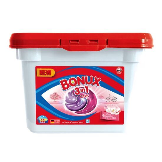 Detergent rufe, capsule color, Bonux , magnolia, 22 spalari Engros