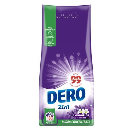 Detergent de rufe pudra Dero 2in1 Levantica si iasomie, 7.5 kg, 100 spalari Engros