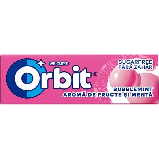 Orbit Bubblemint guma de mestecat cu arome de fructe si menta 10 buc 14 g, 30 bucati Engros