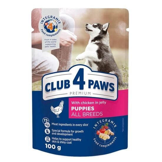 Hrana umeda completa Club 4 Paws Premium pentru catei, gaina, 100 g Engros