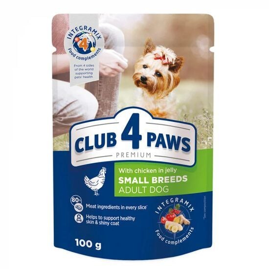 Hrana umeda completa Club 4 Paws Premium pentru aini talie mica, gaina in jeleu, 100 g Engros