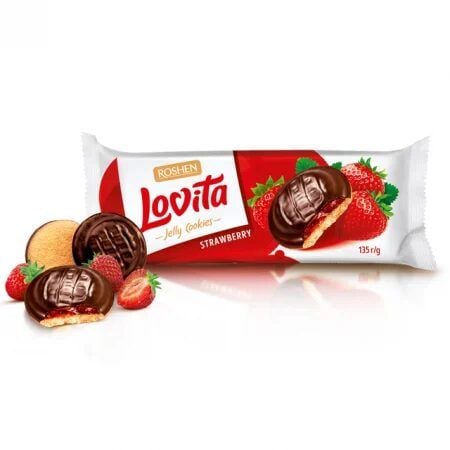 Biscuiti cu ciocolata si jeleu de capsuni Roshen Lovita, 135 g Engros
