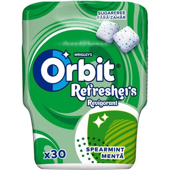 Orbit Refreshers Spearmint guma de mestecat fara zahar cu arome de menta si mentol 30 buc 67 g, 6 bucati Engros