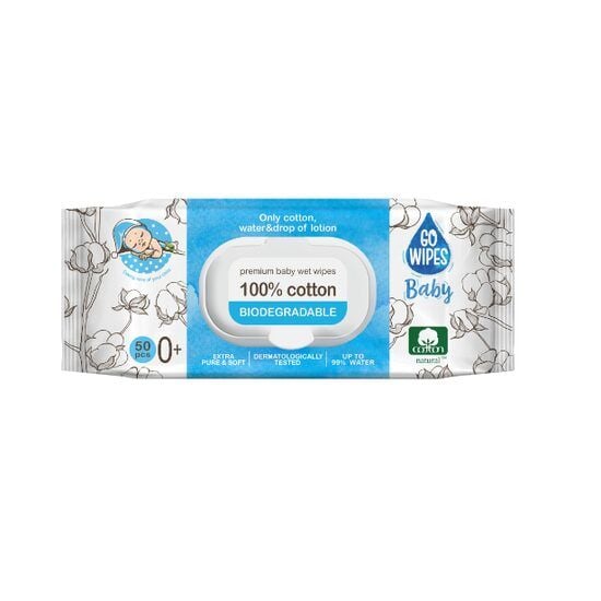 Servetele umede bebelusi, 100% bumbac  Go Wipes, capac, 50 buc Engros
