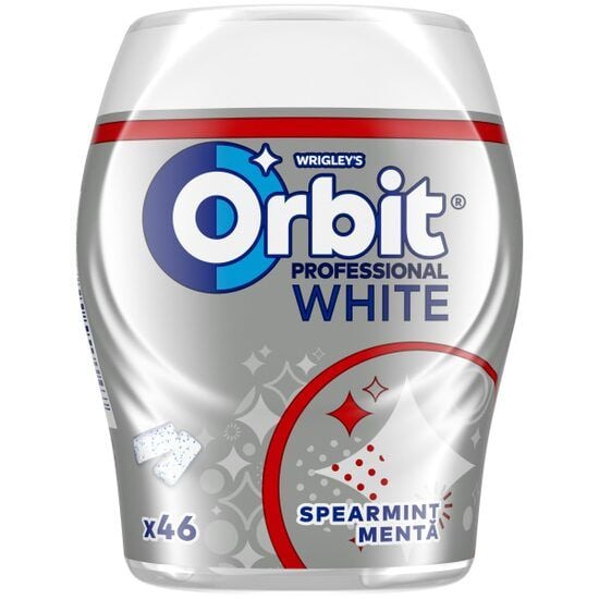 Orbit Professional White Spearmint guma de mestecat fara zahar cu arome de menta si mentol 46 buc 64 g, 6 tuburi Engros