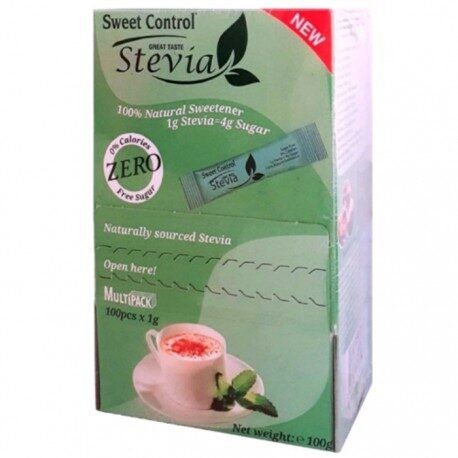 Indulcitor natural pe baza de extract de Sweet Control Stevia, 100 plicuri, 100 g Engros